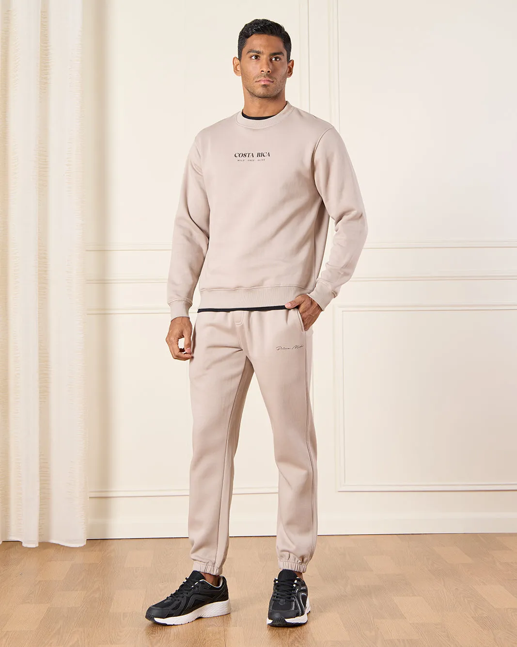 Men Beige Basic Track Pants With Logo Print sold by Redtag product image thumbnail 2