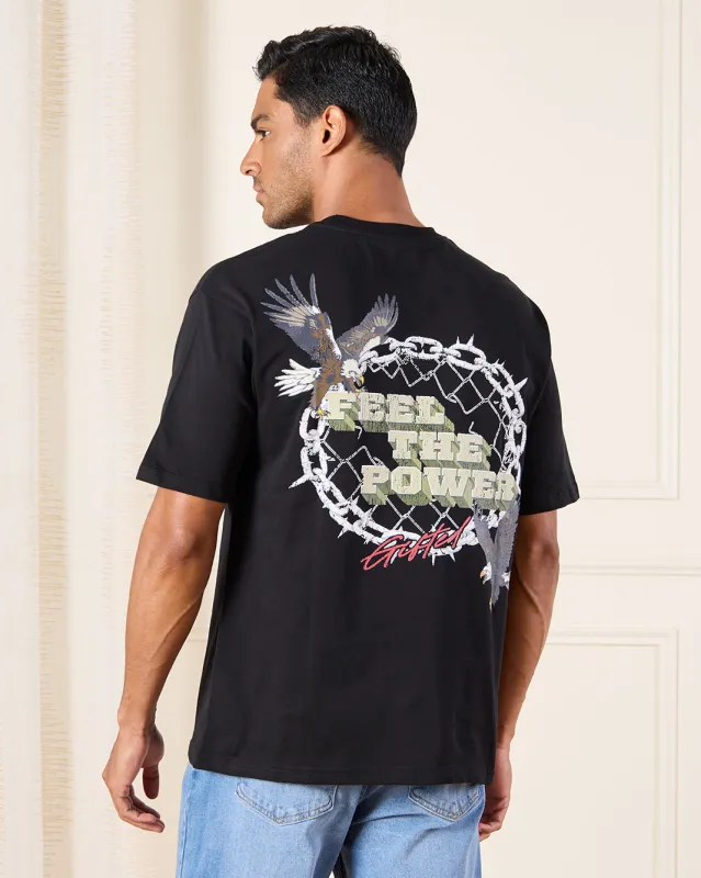 Men Black Printed T-Shirt sold by Redtag