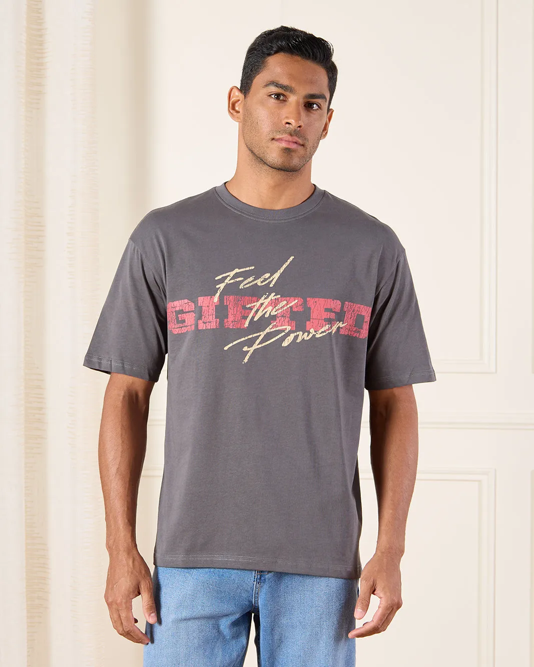 Men Charcoal Printed T-Shirt sold by Redtag