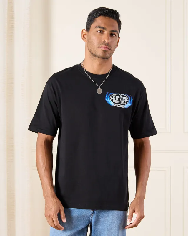 Men Black Printed T-Shirt sold by Redtag