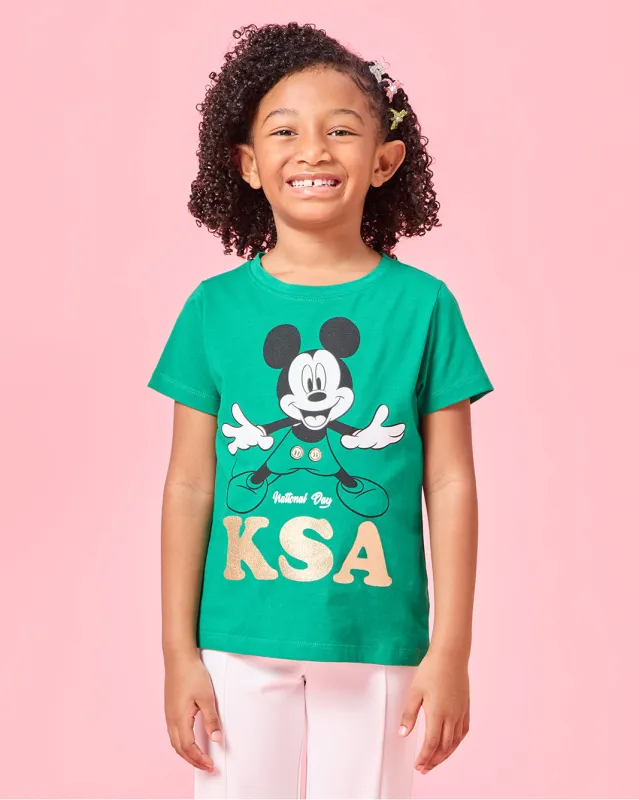 Girls Green Mickey KSA Print T-Shirt sold by Redtag
