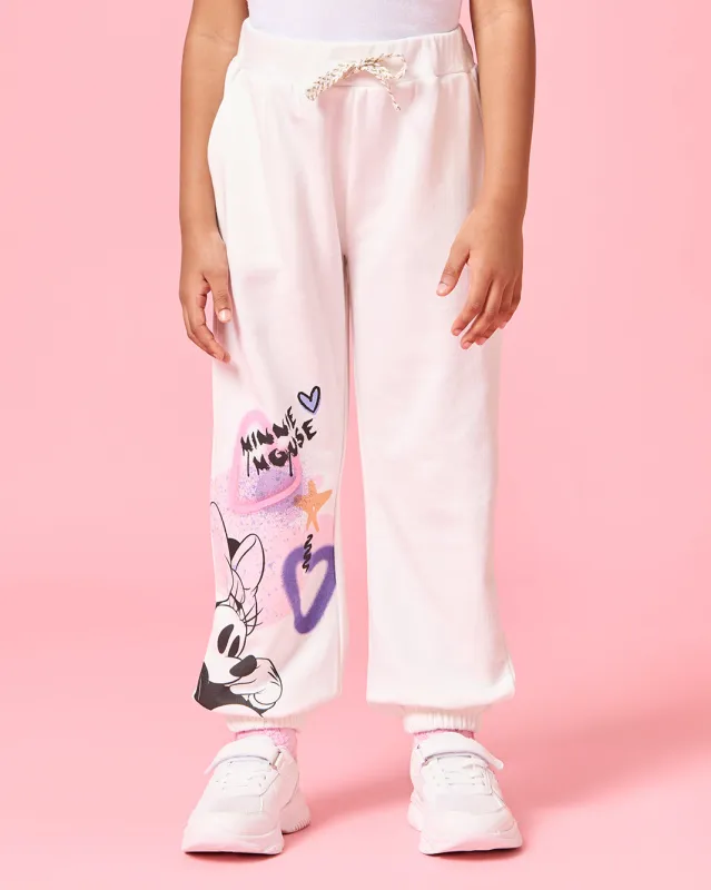 Girls Ivory Minnie Mouse Print Active Tracks Pants sold by Redtag
