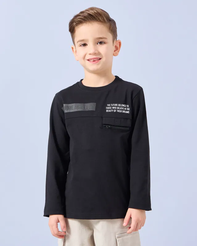 Boys Black Long Sleeve Fashion T-Shirt sold by Redtag