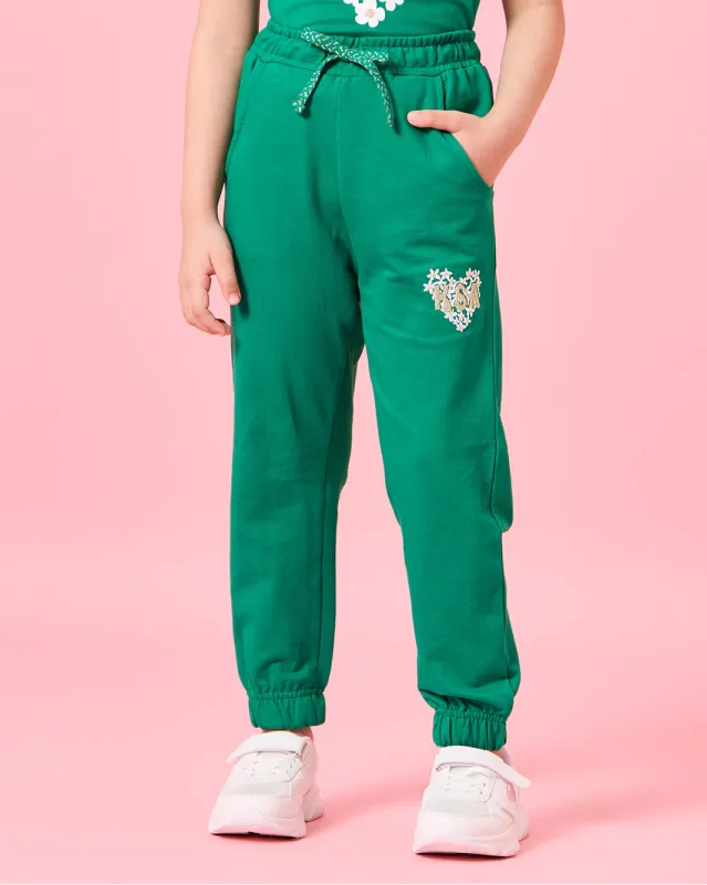 Girls Green Love KSA Embroidered Active Track Pants sold by Redtag