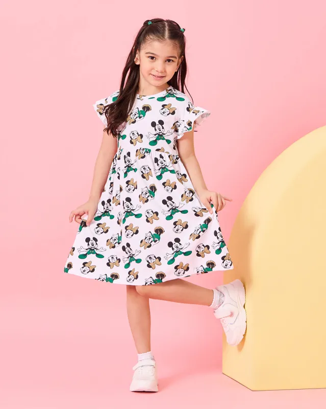 Girls White Minnie All Over Print Dress sold by Redtag
