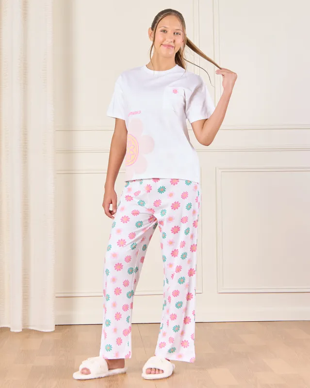 Senior Girls Purple Printed Pyjama Set (2 Piece) sold by Redtag