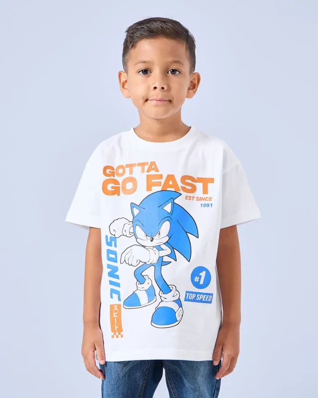 Boys White Sonic Print T-Shirt sold by Redtag