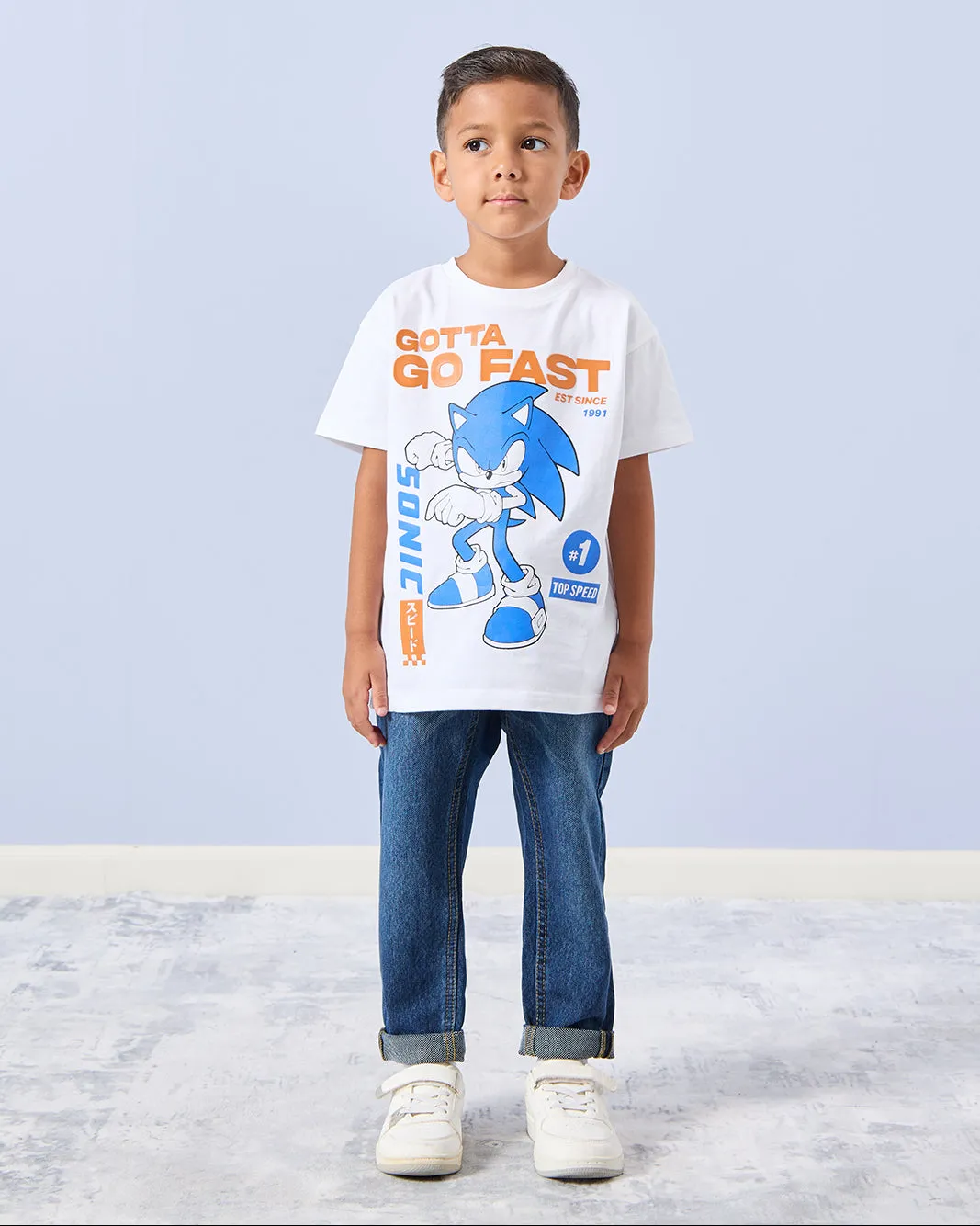Boys White Sonic Print T-Shirt sold by Redtag product image thumbnail 2
