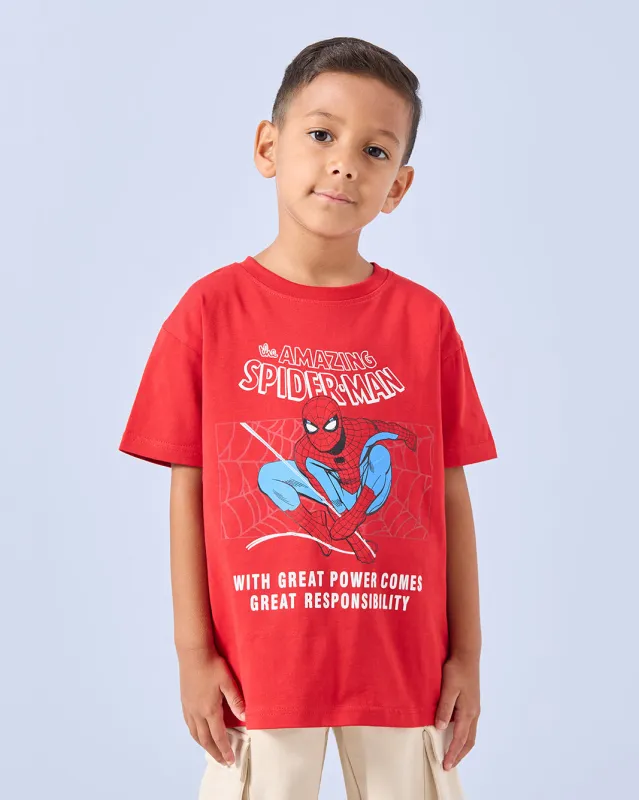 Boys Red Spiderman Print T-Shirt sold by Redtag