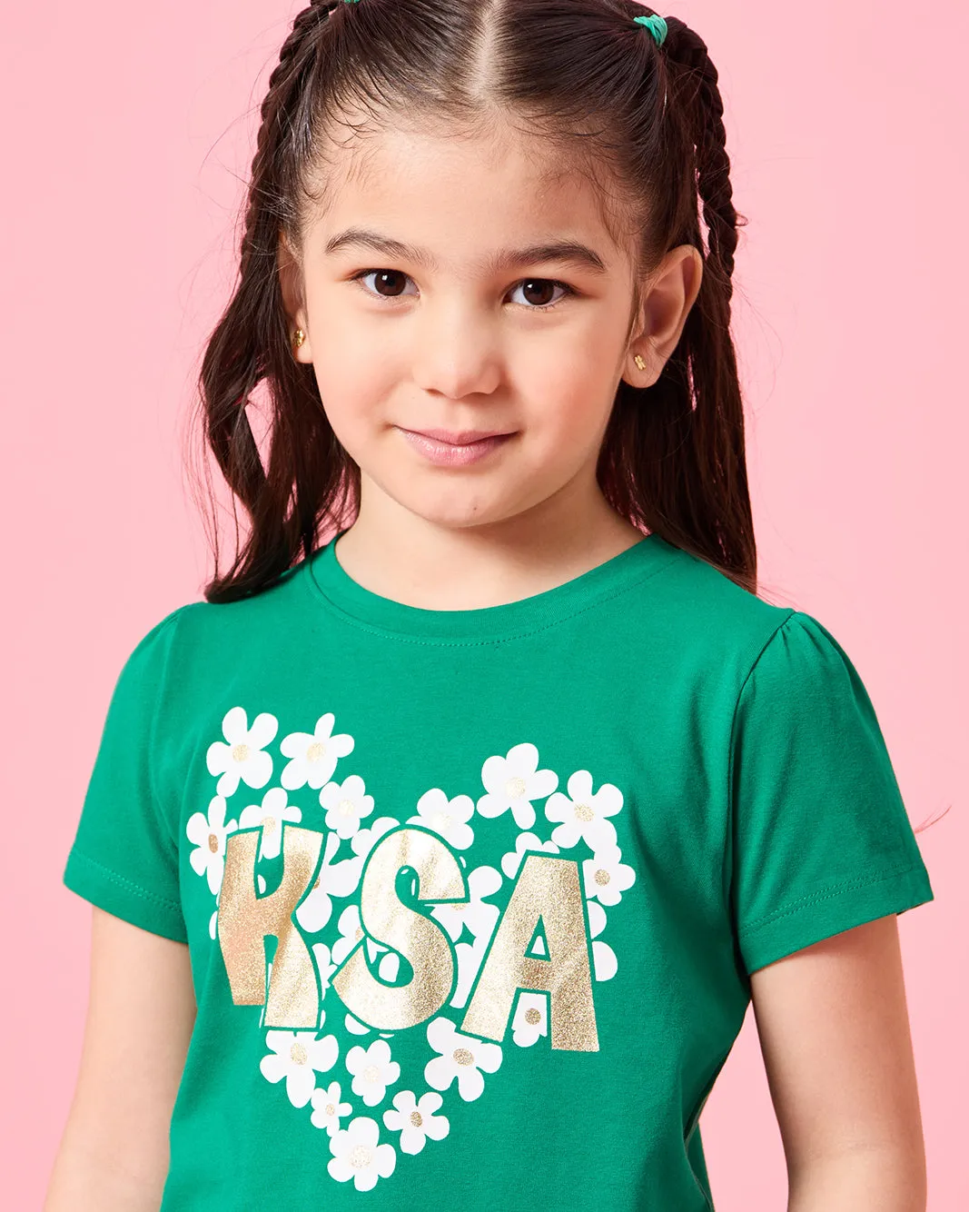 Girls Green Love KSA Placement Print T-Shirt sold by Redtag product image thumbnail 4