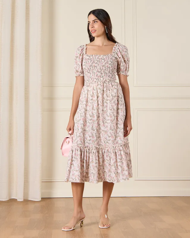 Women Beige All Over Print Maxi Dress sold by Redtag