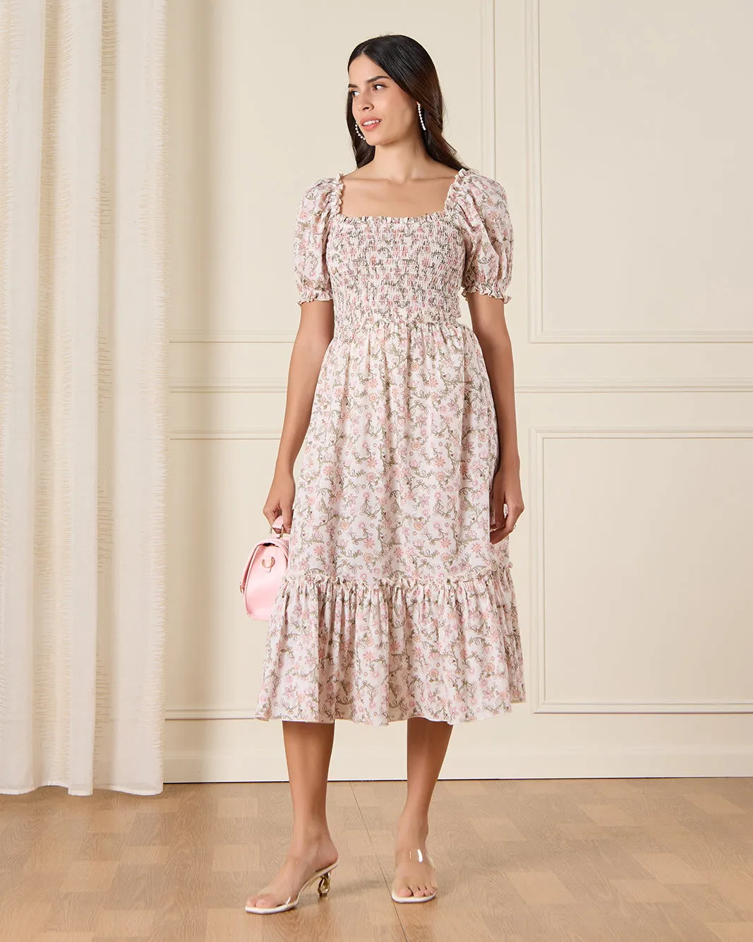 Women Beige All Over Print Maxi Dress sold by Redtag