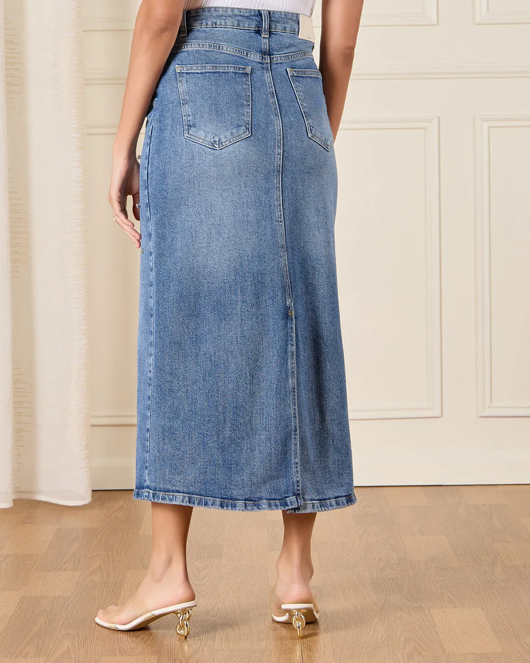 Women Blue Embellished Denim Skirt sold by Redtag product image thumbnail 3