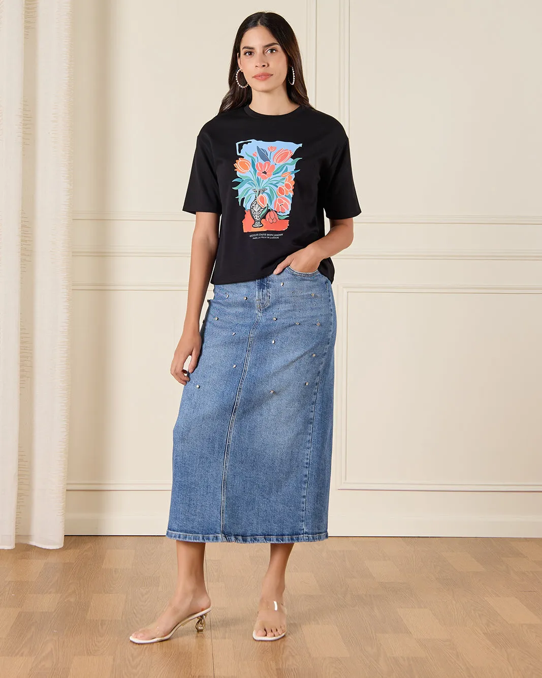 Women Blue Embellished Denim Skirt sold by Redtag product image thumbnail 2