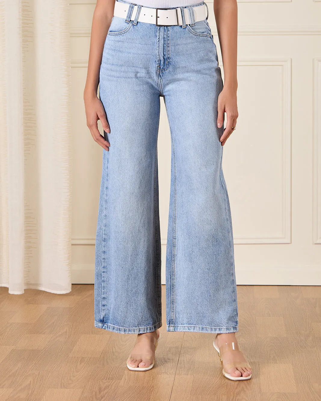 Women Blue Belted Jeans sold by Redtag