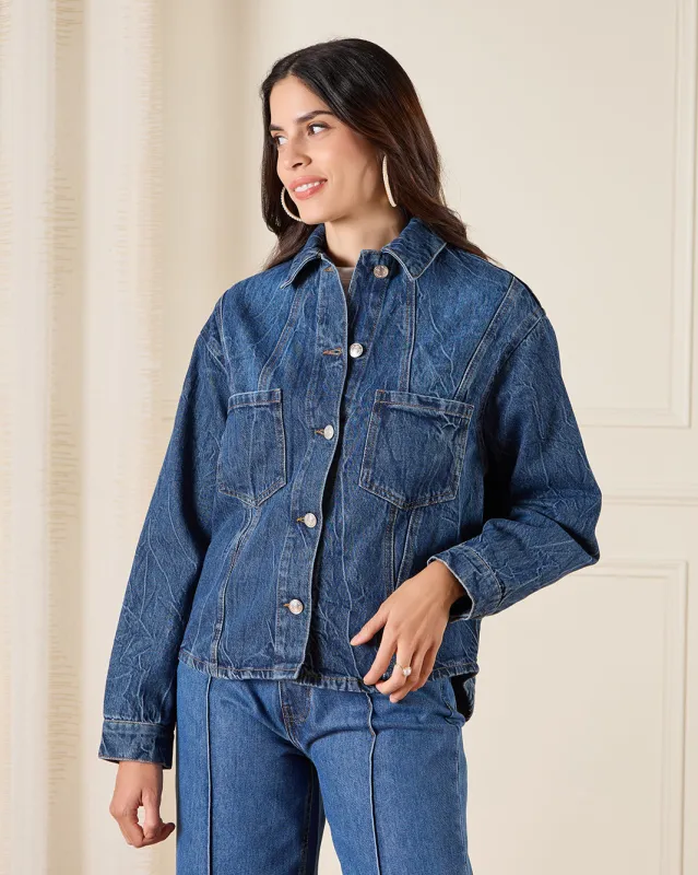 Women Navy Denim Jacket With Pockets sold by Redtag