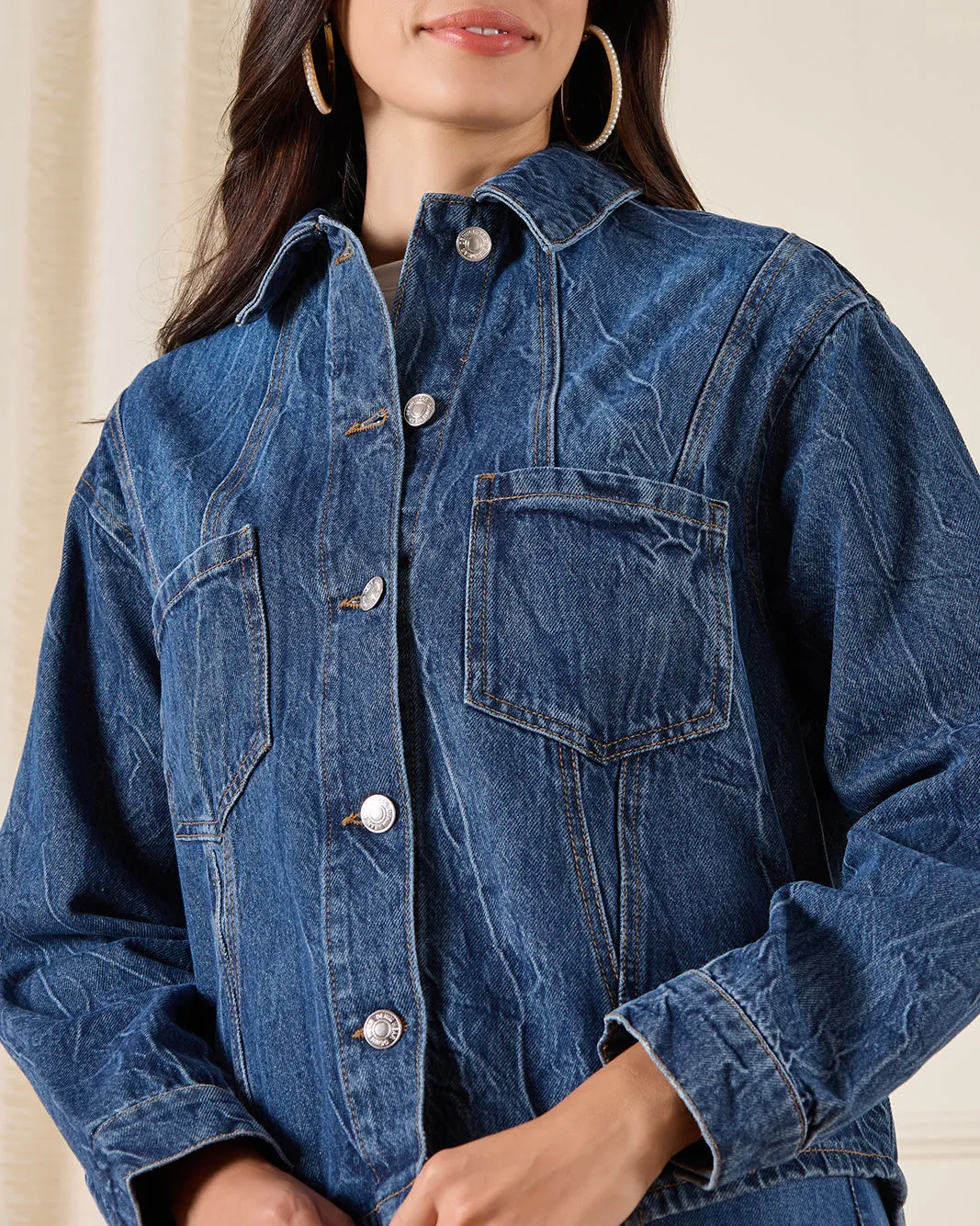Women Navy Denim Jacket With Pockets sold by Redtag product image thumbnail 4