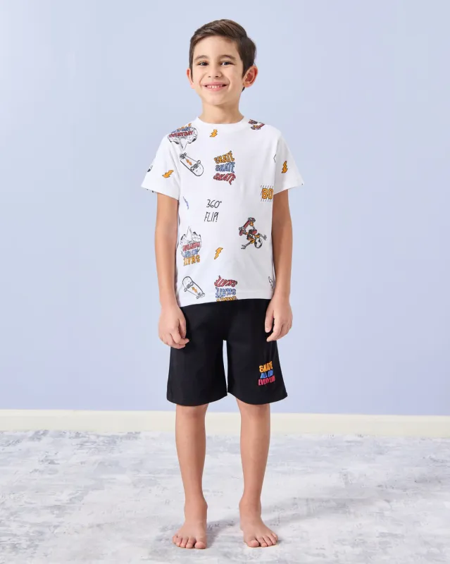 Boys White & Black Printed Pyjama Set (2 Piece) sold by Redtag
