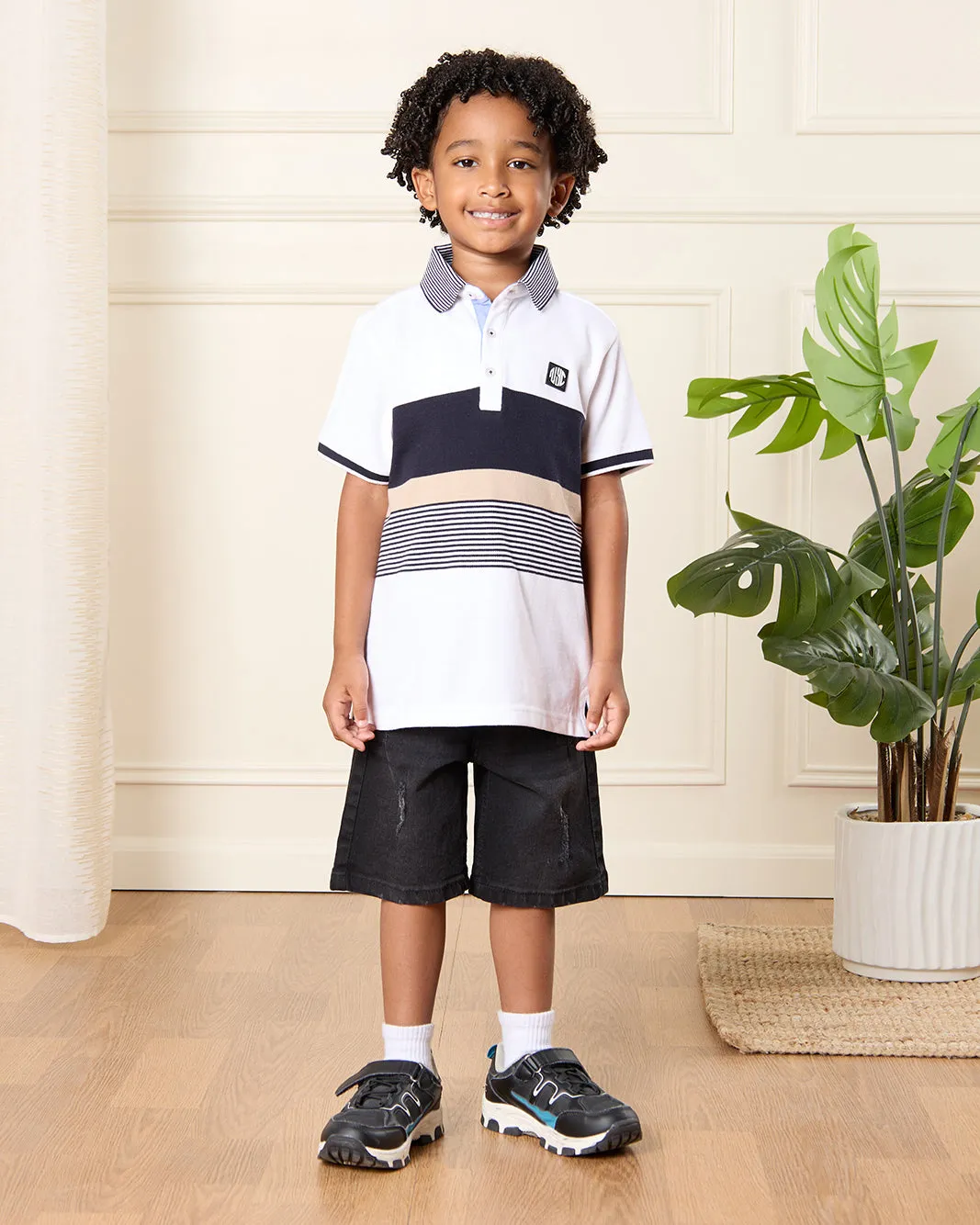 Boys White Striped Polo Shirt sold by Redtag product image thumbnail 2