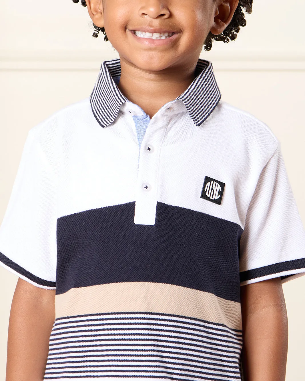 Boys White Striped Polo Shirt sold by Redtag product image thumbnail 4