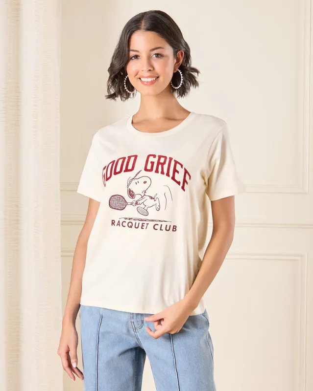 Women Cream Printed T-Shirt sold by Redtag