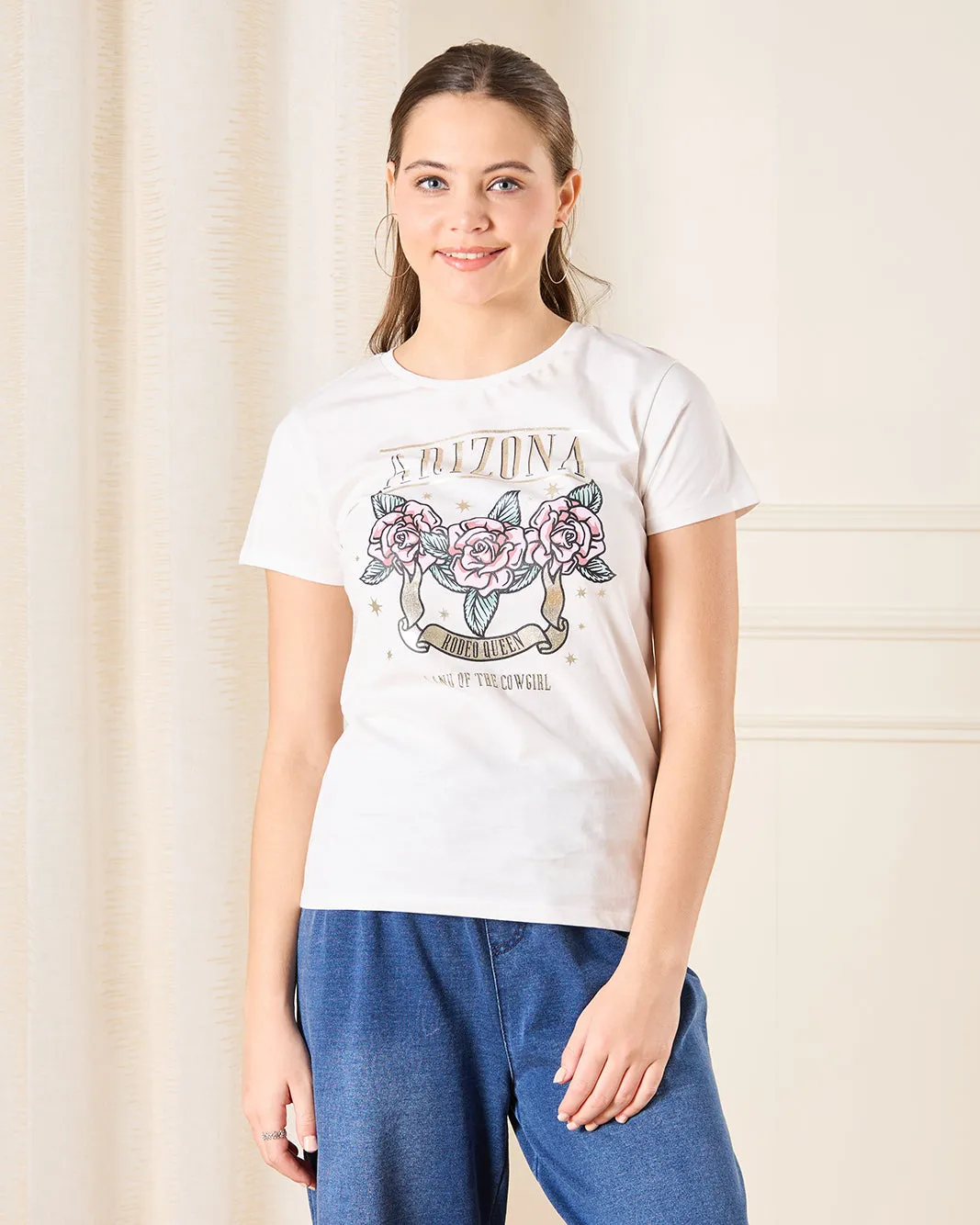 Senior Girls White Arizona Print T-Shirt sold by Redtag