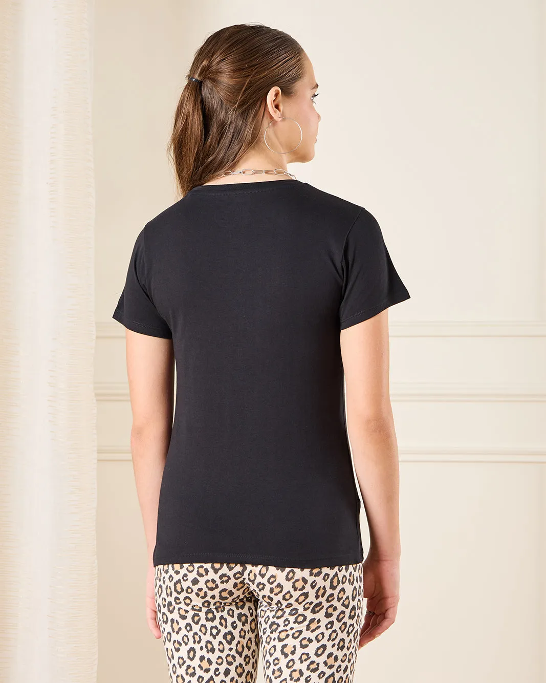 Senior Girls Black Floral Print T-Shirt sold by Redtag product image thumbnail 3