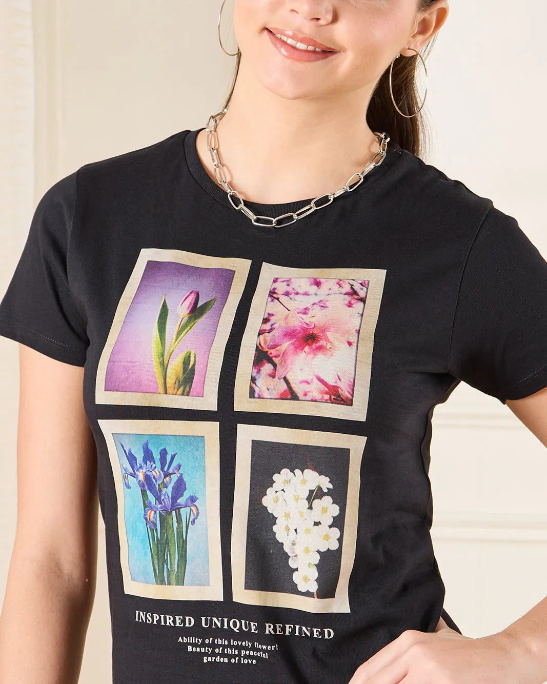Senior Girls Black Floral Print T-Shirt sold by Redtag product image thumbnail 4