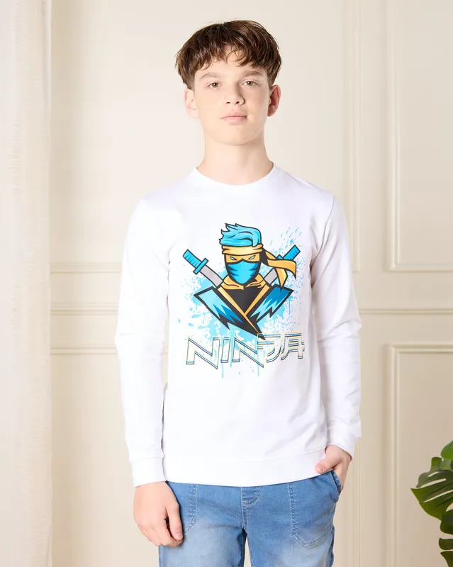 Senior Boys White Ninja Print Sweatshirt sold by Redtag