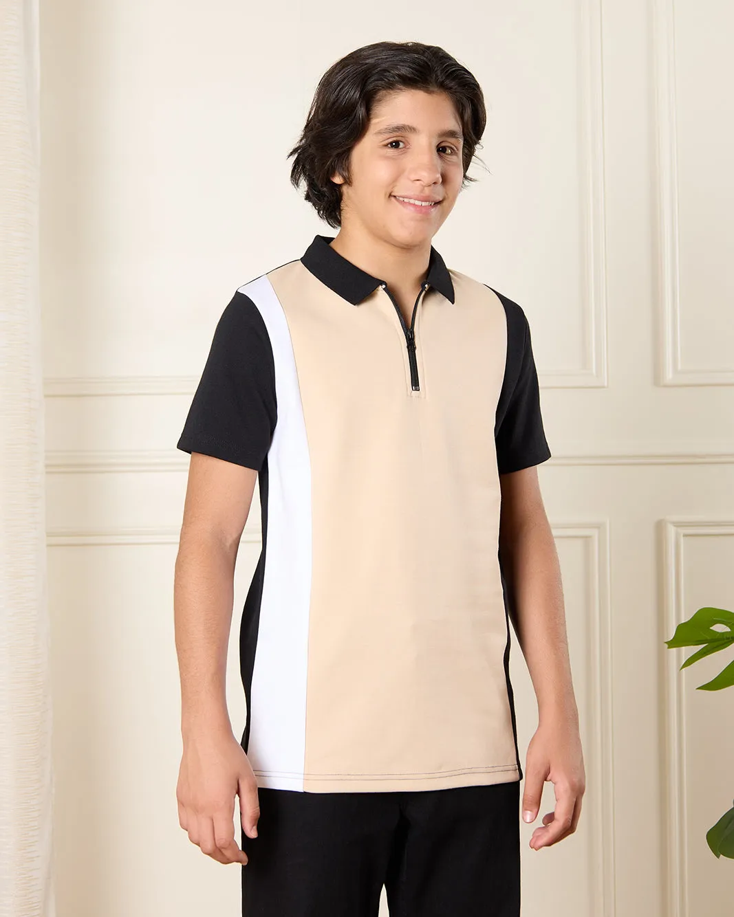 Senior Boys Black And Beige Polo Shirt sold by Redtag