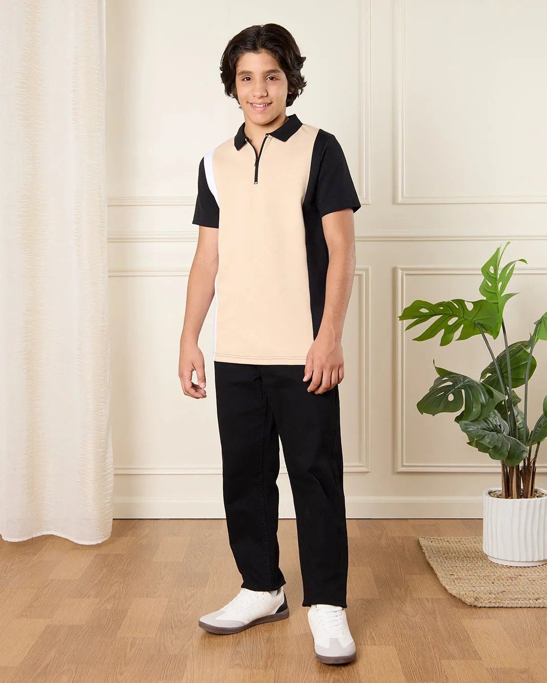 Senior Boys Black And Beige Polo Shirt sold by Redtag product image thumbnail 2