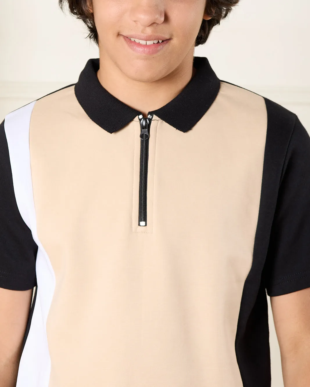 Senior Boys Black And Beige Polo Shirt sold by Redtag product image thumbnail 4