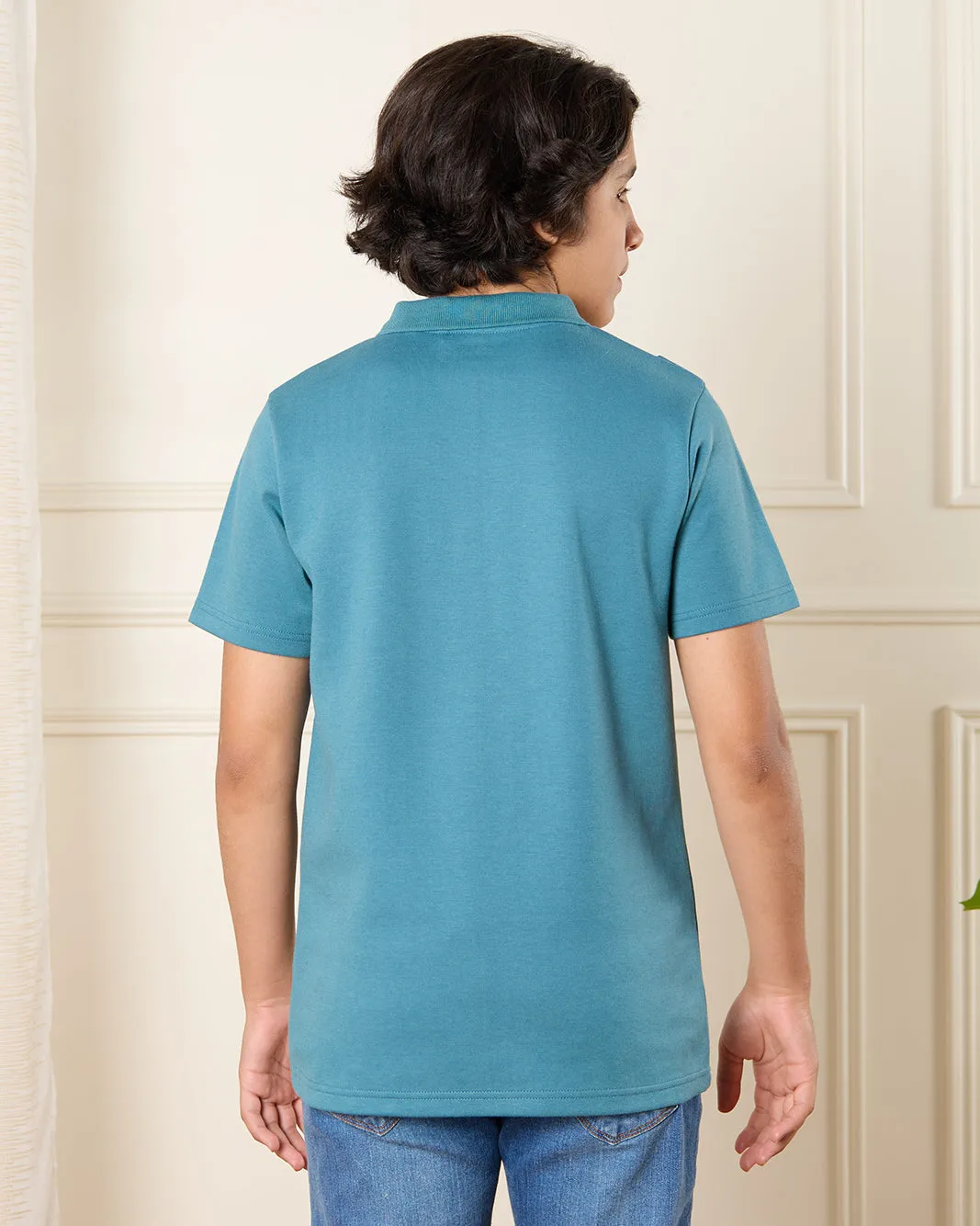 Senior Boys Teal Cut And Sew Polo Shirt sold by Redtag product image thumbnail 3