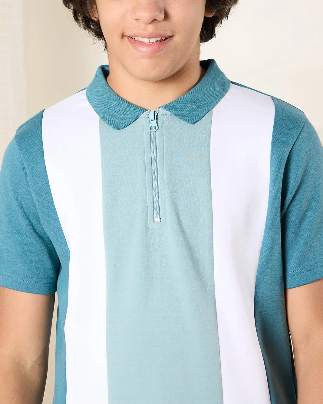 Senior Boys Teal Cut And Sew Polo Shirt sold by Redtag product image thumbnail 4