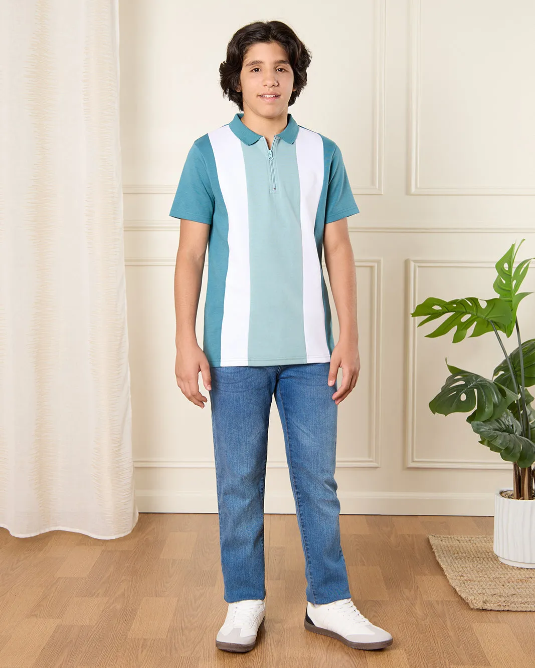 Senior Boys Teal Cut And Sew Polo Shirt sold by Redtag product image thumbnail 2