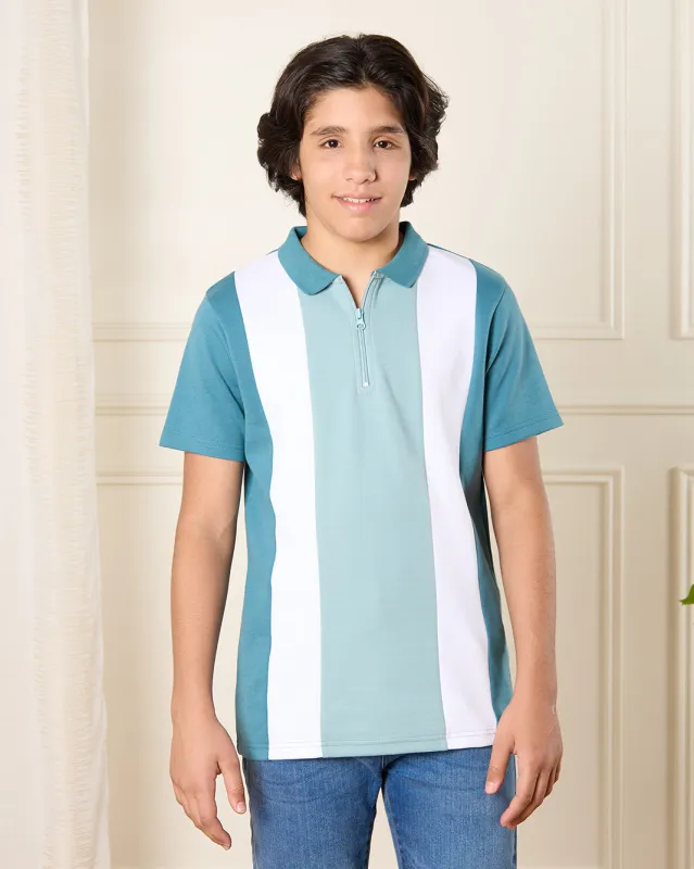 Senior Boys Teal Cut And Sew Polo Shirt sold by Redtag