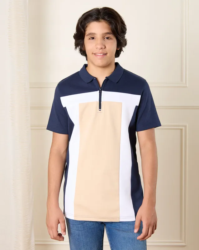 Senior Boys Navy Cut And Sew Polo Shirt sold by Redtag