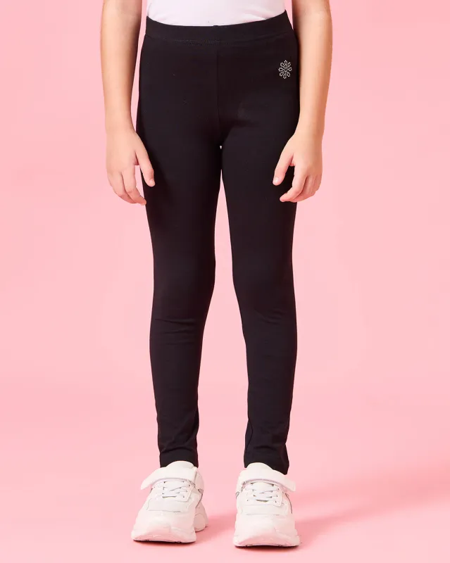 Girls Black Plain Leggings With Rhinestones Set (Pack Of 2) sold by Redtag