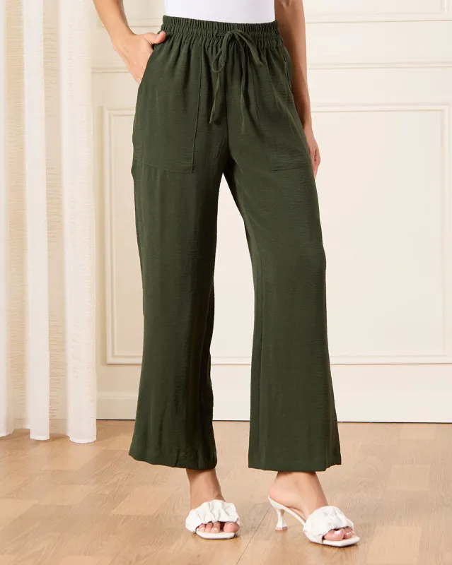 Women Olive Wide Leg Pull On Trousers sold by Redtag
