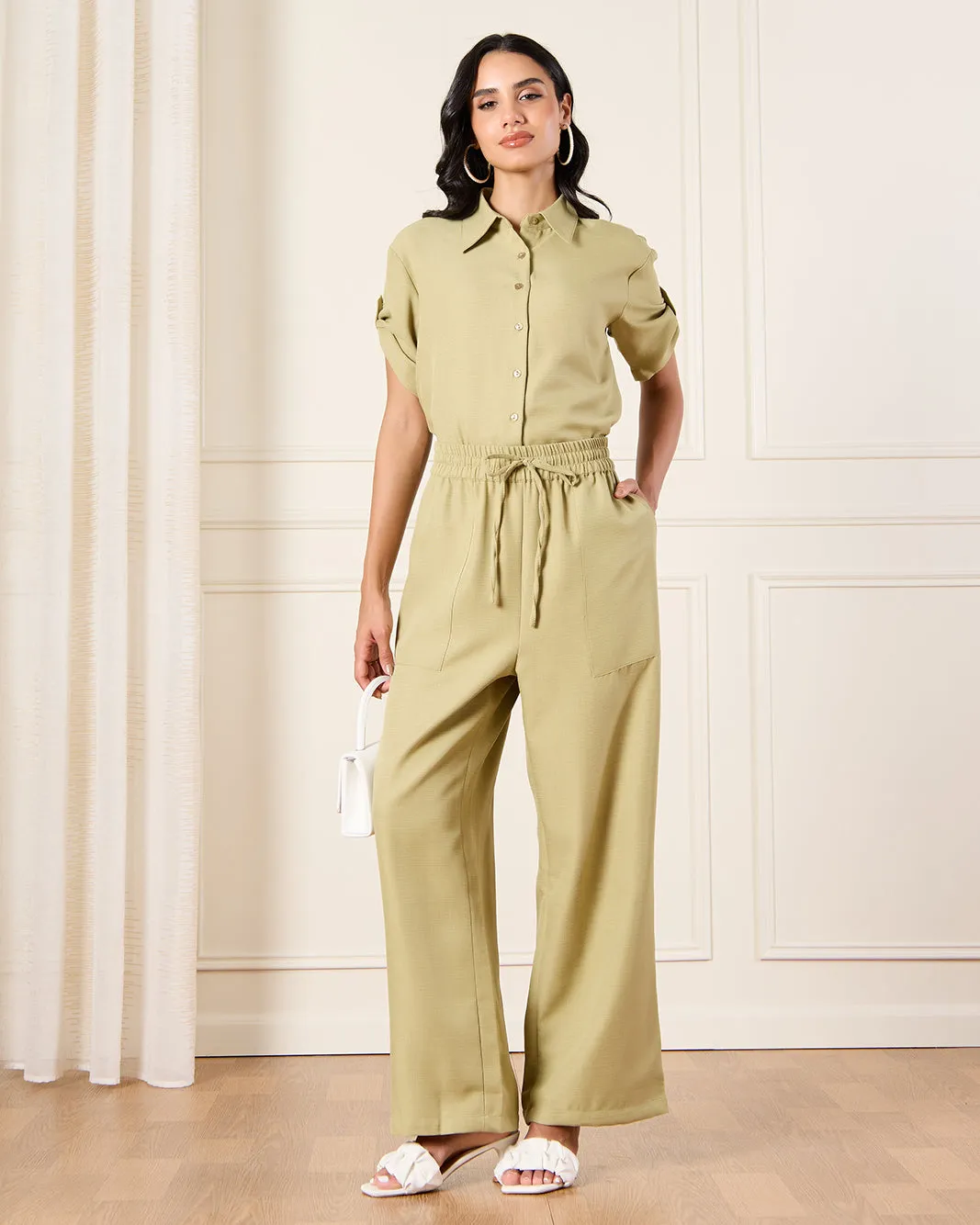 Women Green Wide Leg Pull On Trousers sold by Redtag product image thumbnail 2