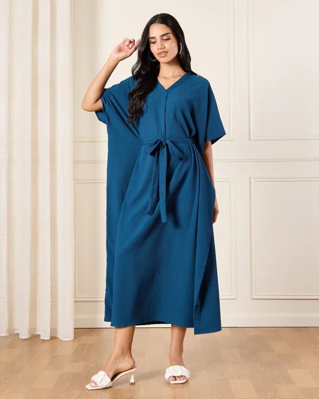 Women Blue Belted Kaftan Dress sold by Redtag
