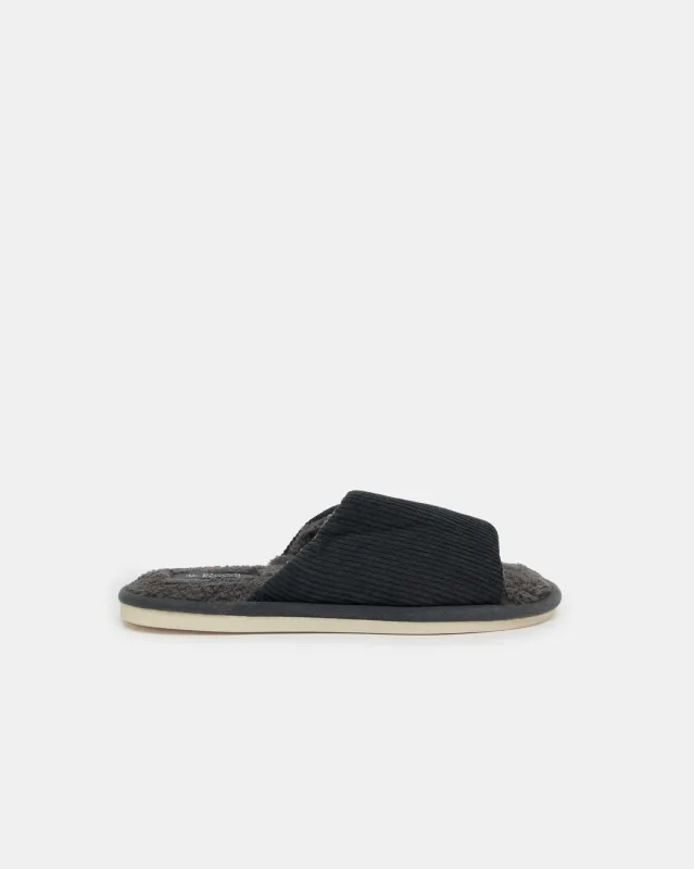 Men Charcoal Textured Slippers sold by Redtag