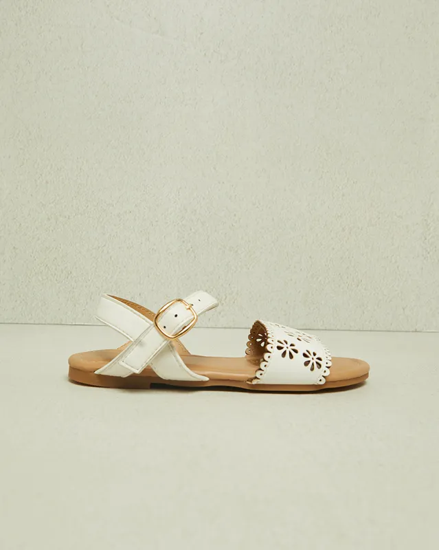 Senior Girls White Laser Cut Sandal sold by Redtag