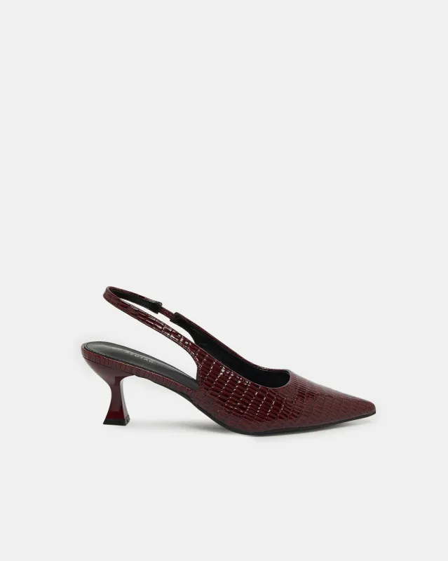 Women Burgundy Textured Slingback sold by Redtag