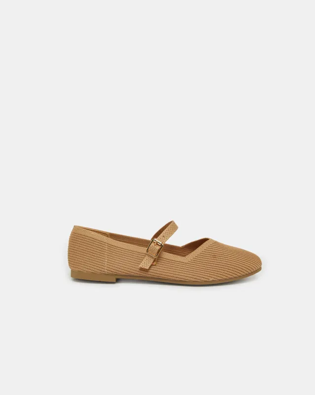 Women Beige Textured Ballerina sold by Redtag