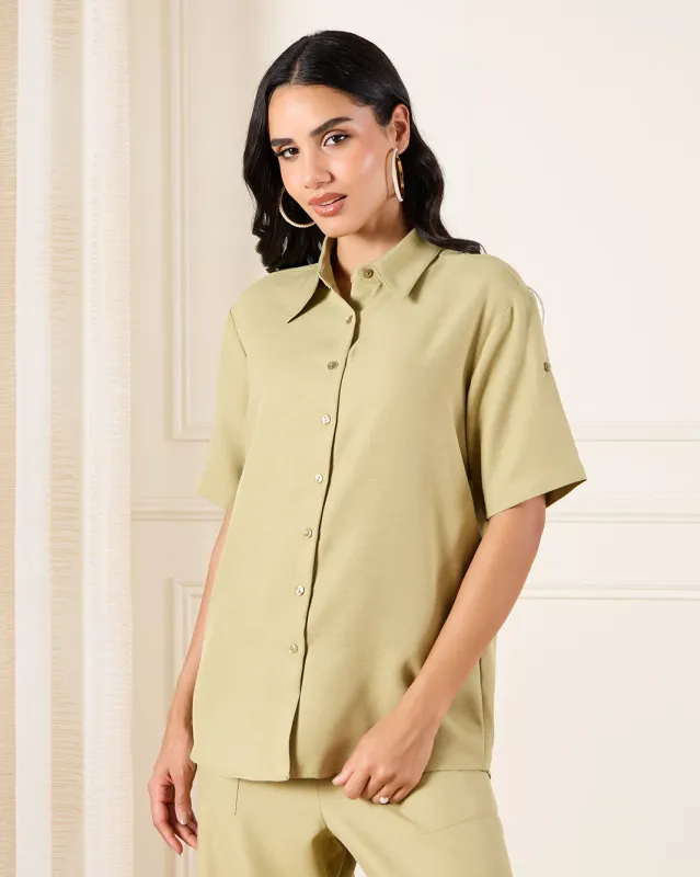 Women Green Over Sized Button Down Shirt sold by Redtag