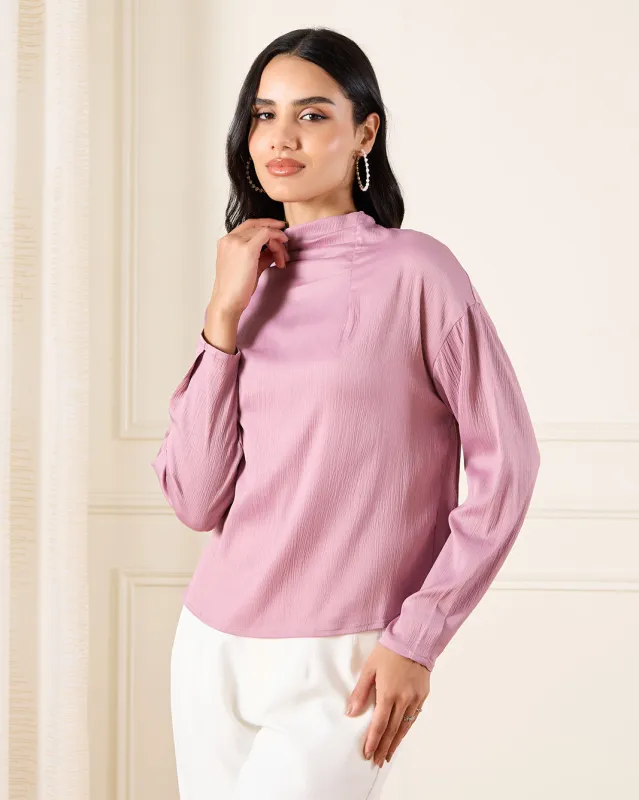 Women Purple  Detailed Long Sleeve Satin Blouse sold by Redtag