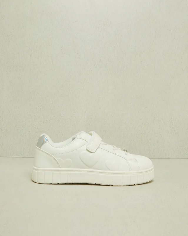 Senior Girls White Heart Embossed Sneaker sold by Redtag