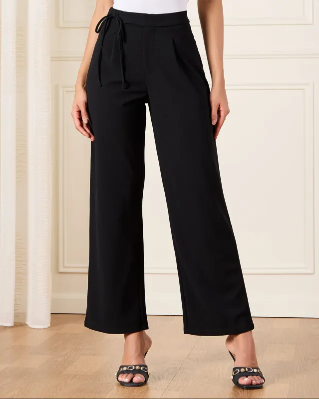 Women Black Belted Wide Leg Trousers sold by Redtag