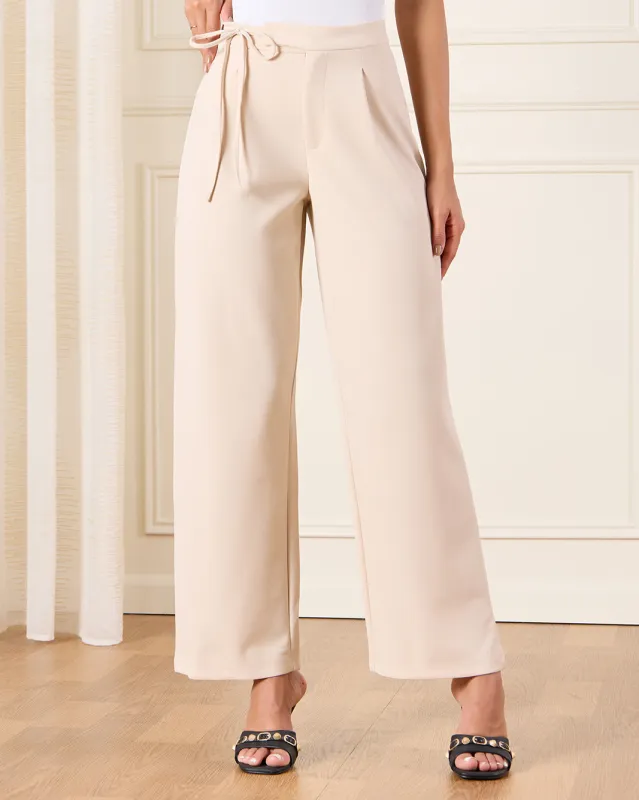 Women Beige Belted Wide Leg Trousers sold by Redtag